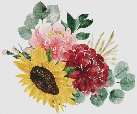 Burgundy And Sunflower Arrangement - X Squared Cross Stitch