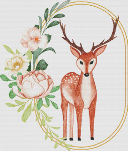 Watercolour Deer Floral Frame - X Squared Cross Stitch