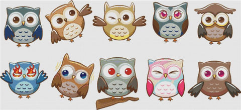 Cute Cartoon Owl Set - X Squared Cross Stitch
