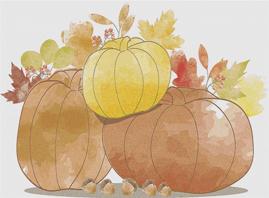 Trio Of Autumn Pumpkins - X Squared Cross Stitch