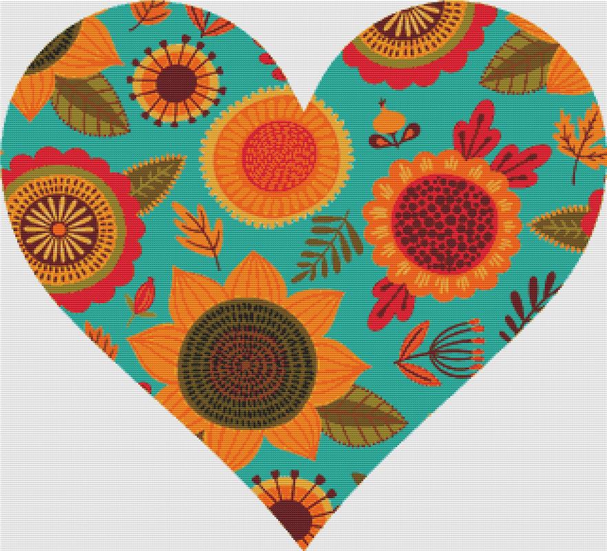Autumn Folk Heart - X Squared Cross Stitch