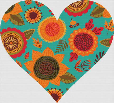 Autumn Folk Heart - X Squared Cross Stitch