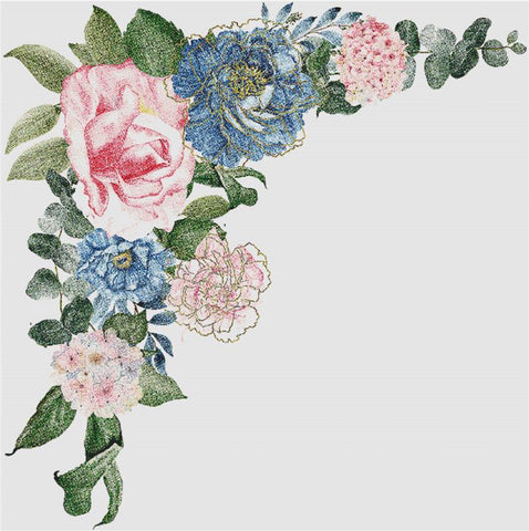 Pink And Blue Floral Bouquet - X Squared Cross Stitch
