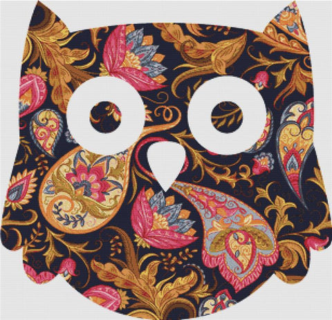 Magenta And Gold Paisley Owl - X Squared Cross Stitch