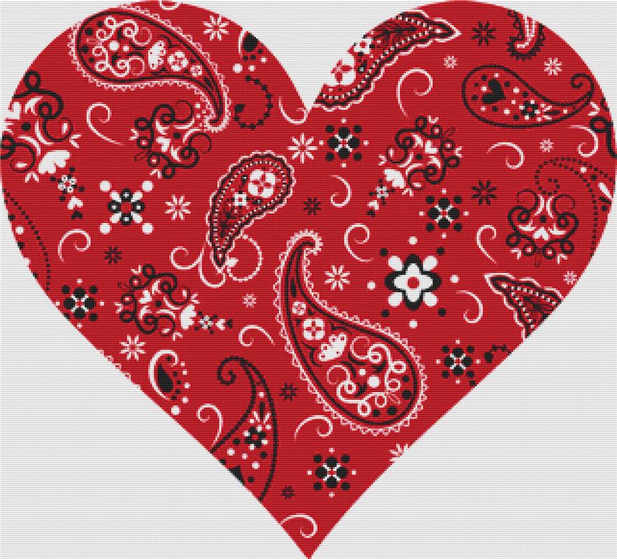 Red Paisley Heart - X Squared Cross Stitch