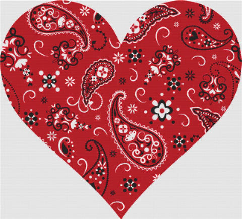 Red Paisley Heart - X Squared Cross Stitch