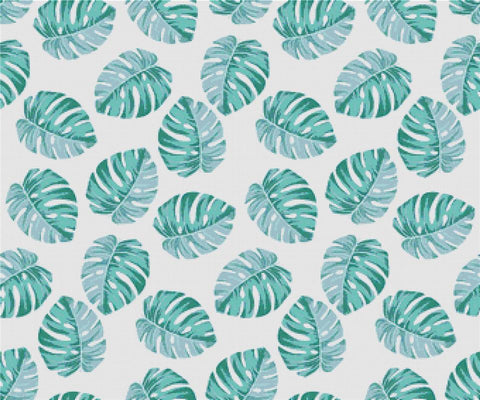 Blue Monstera Leaves - X Squared Cross Stitch