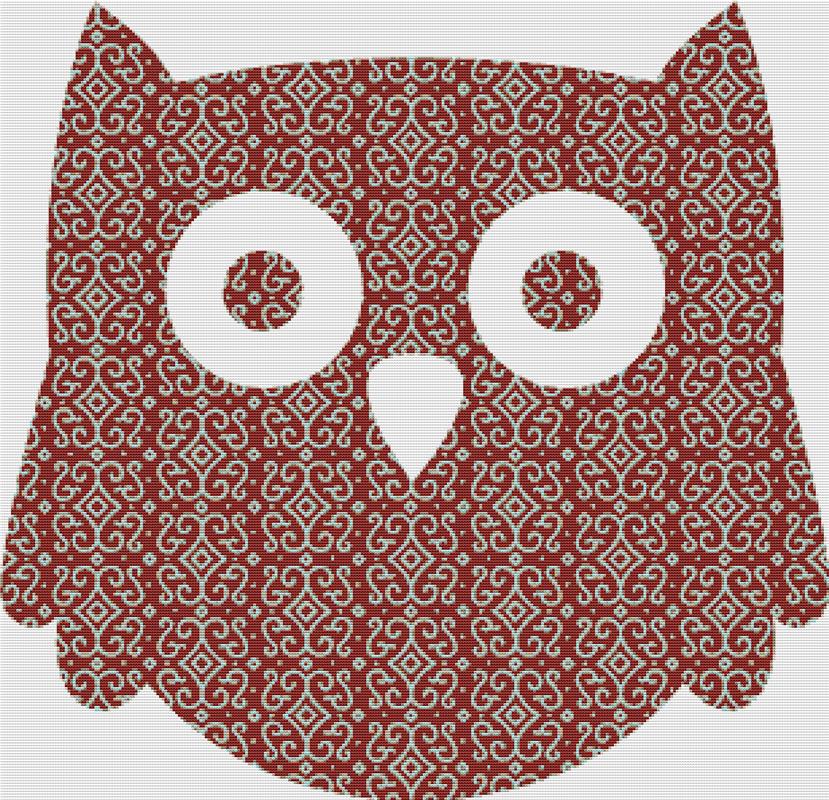 Maroon Mosaic Owl - X Squared Cross Stitch