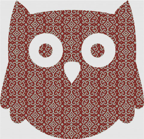 Maroon Mosaic Owl - X Squared Cross Stitch
