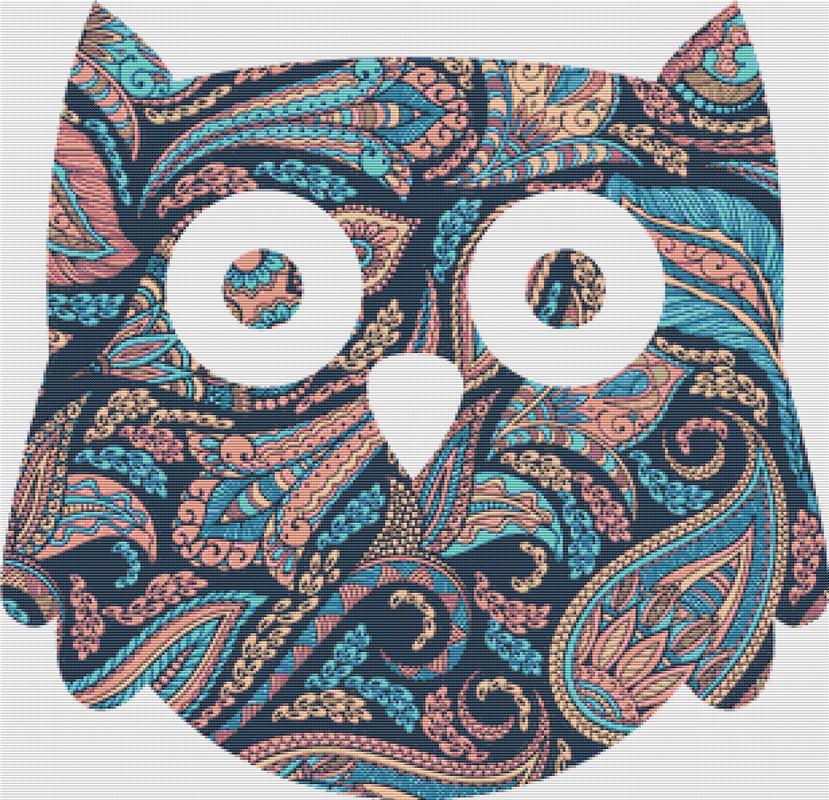Pink And Blue Paisley Owl - X Squared Cross Stitch