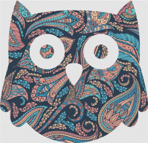 Pink And Blue Paisley Owl - X Squared Cross Stitch