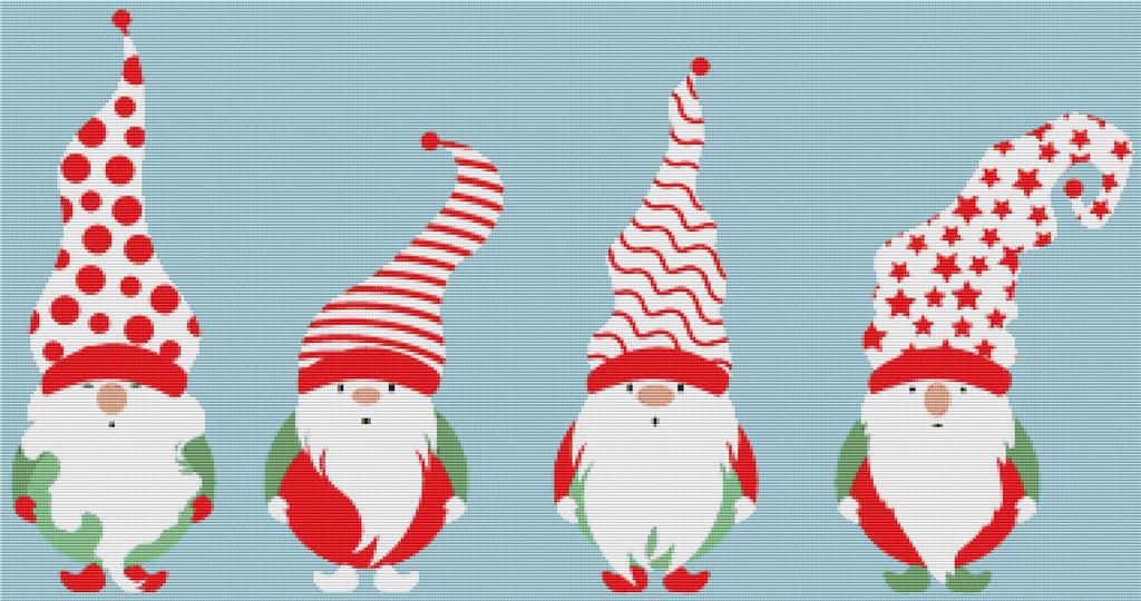 Set Of Christmas Gnomes - X Squared Cross Stitch