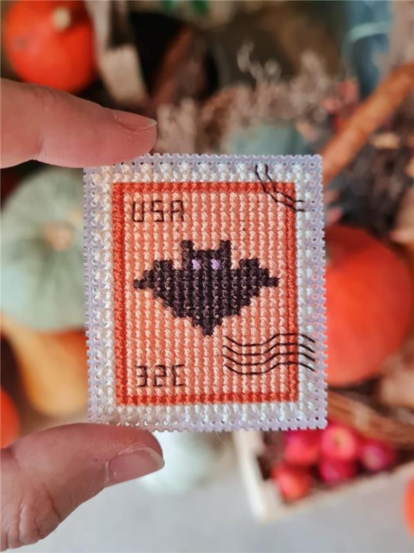 Halloween Bat Postage Stamp - Cute Embroidery by Kate