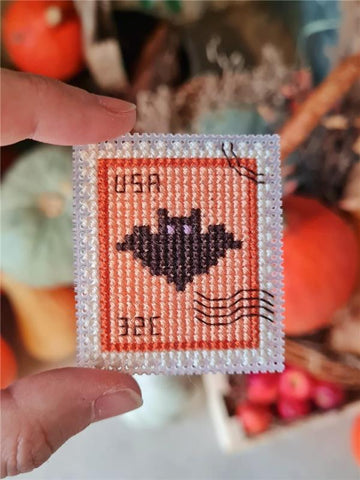 Halloween Bat Postage Stamp - Cute Embroidery by Kate