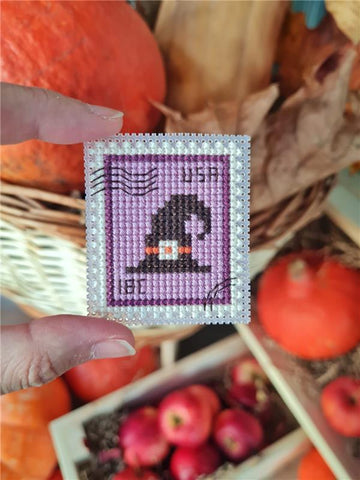 Halloween Hat Postage Stamp - Cute Embroidery by Kate