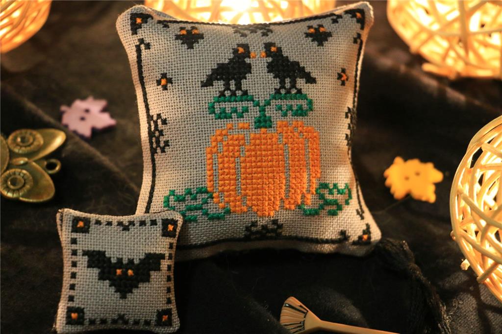 Pumpkin And Bat - Cute Embroidery by Kate