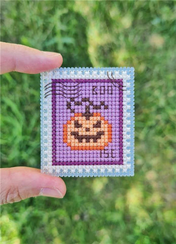 Scary Pumpkin Postage Stamp - Cute Embroidery by Kate