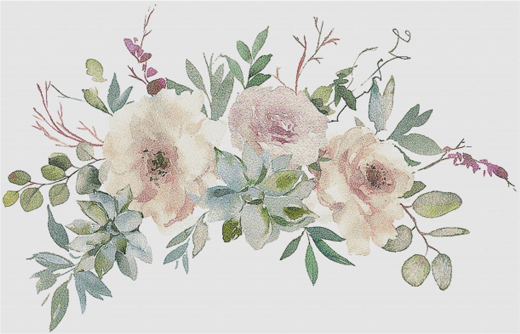 Rose And Succulent Arrangement I - X Squared Cross Stitch