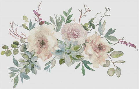 Rose And Succulent Arrangement I - X Squared Cross Stitch
