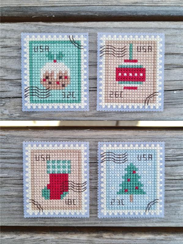 Christmas Postage Stamps - Cute Embroidery by Kate