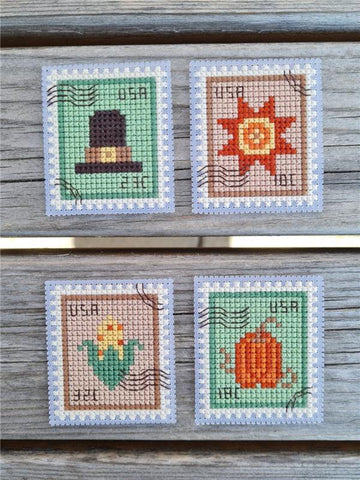 Thanksgiving Postage Stamps - Cute Embroidery by Kate