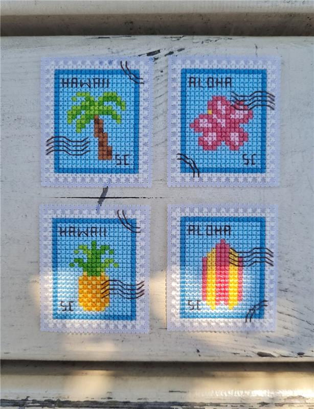 Hawaiian Postage Stamps - Cute Embroidery by Kate