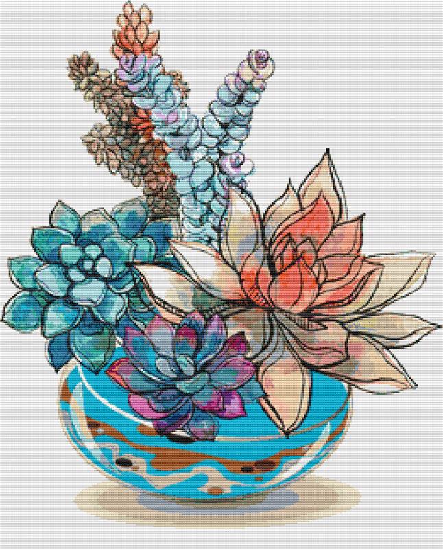 Succulents In A Glass Aquarium - X Squared Cross Stitch