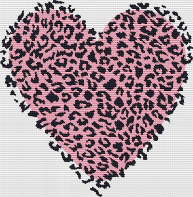 Pink Leopard Heart - X Squared Cross Stitch