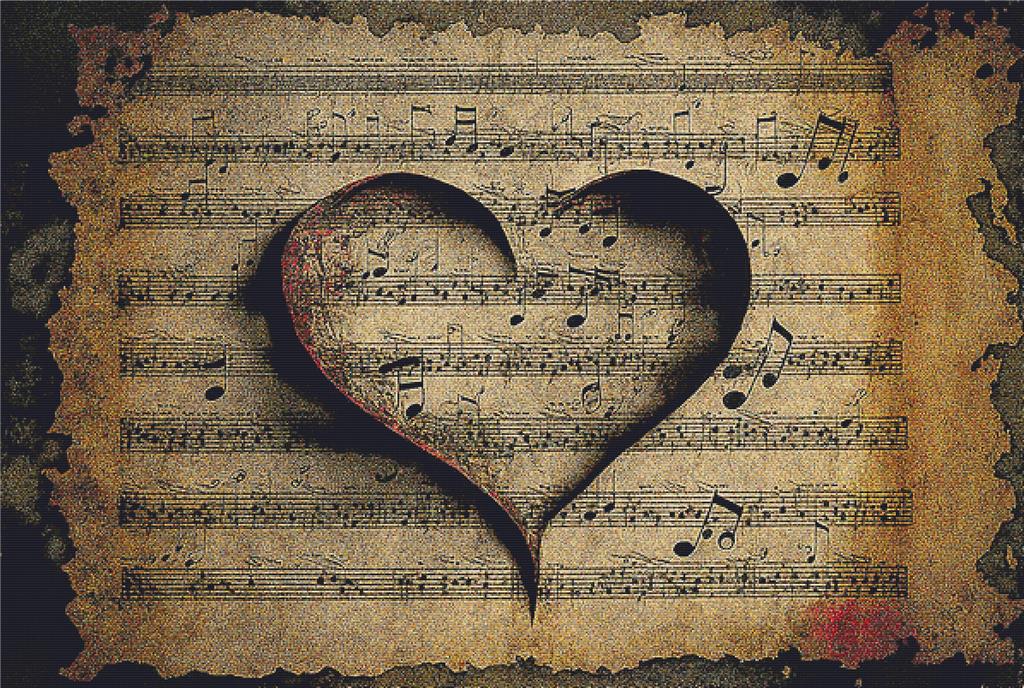 Heart And Music Parchment Paper - X Squared Cross Stitch