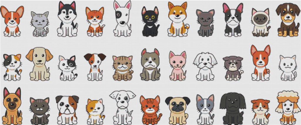 Cartoon Cats And Dogs - X Squared Cross Stitch