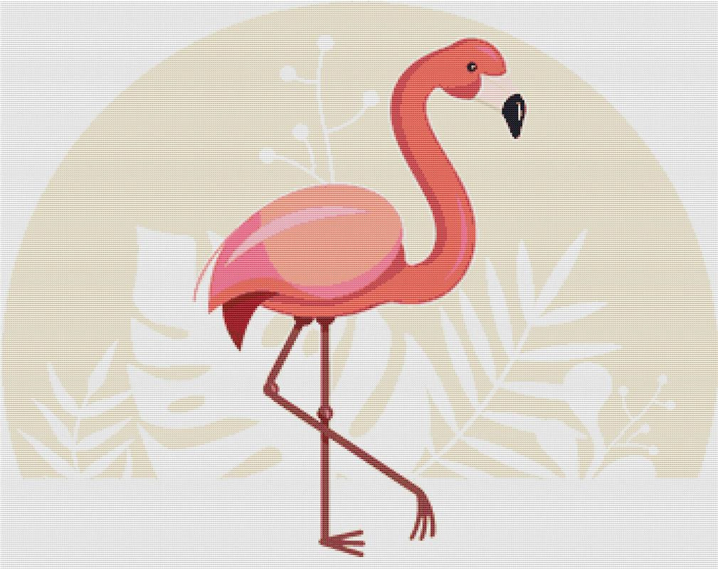Pink Flamingo With Tropical Leaves - X Squared Cross Stitch