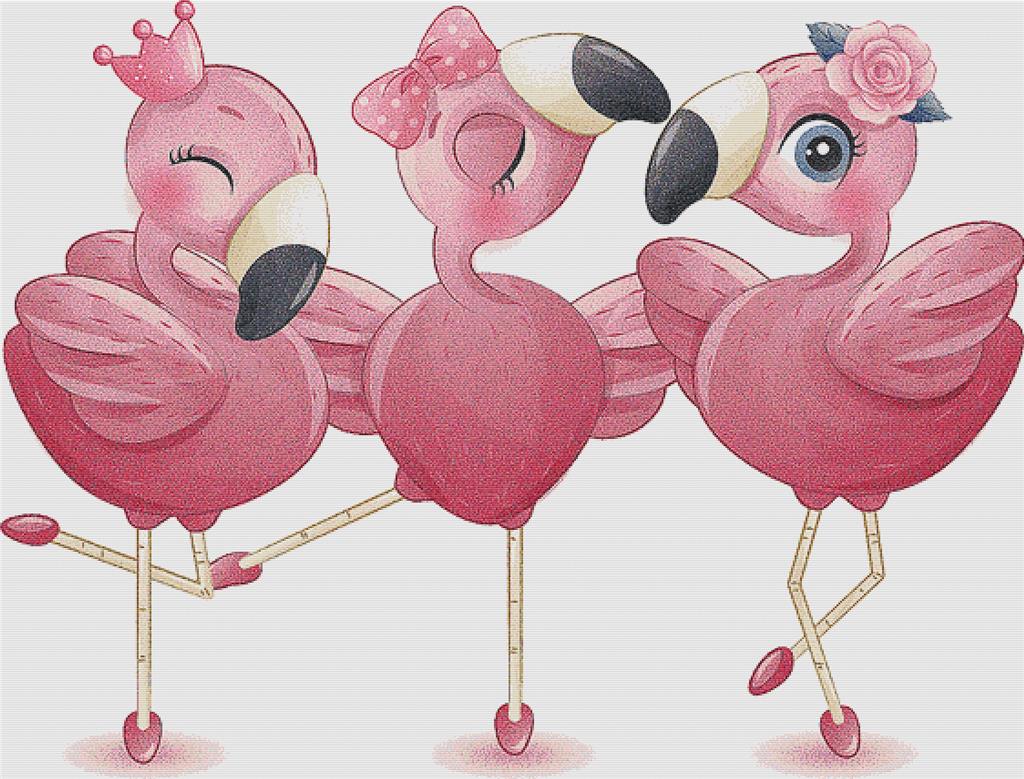 Three Cute Flamingos - X Squared Cross Stitch