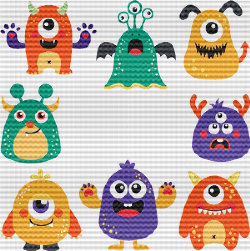 Cartoon Halloween Monsters - X Squared Cross Stitch