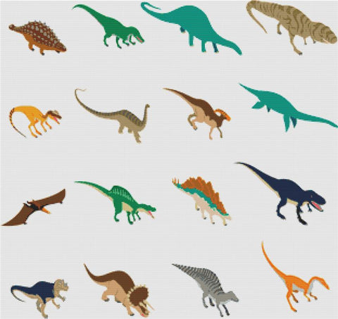 Isometric Dinosaur Icons - X Squared Cross Stitch