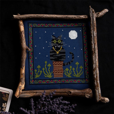 Night Cat - Cute Embroidery by Kate