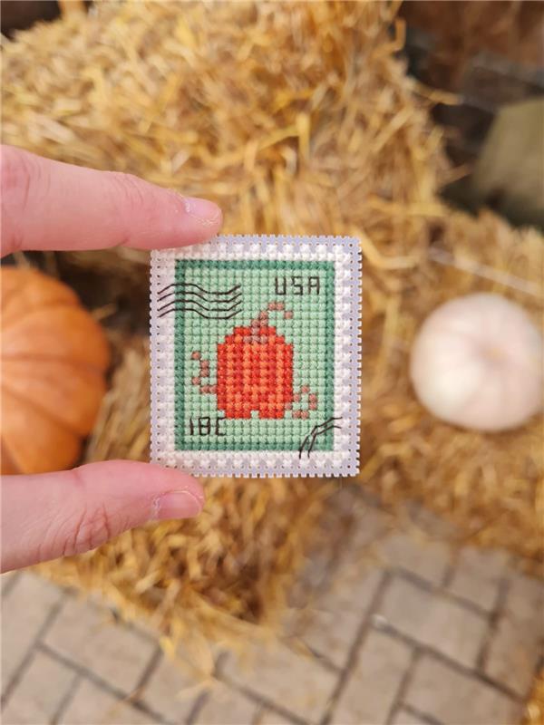 Pumpkin Postage Stamp - Cute Embroidery by Kate