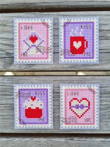 Valentines Day Postage Stamps - Cute Embroidery by Kate