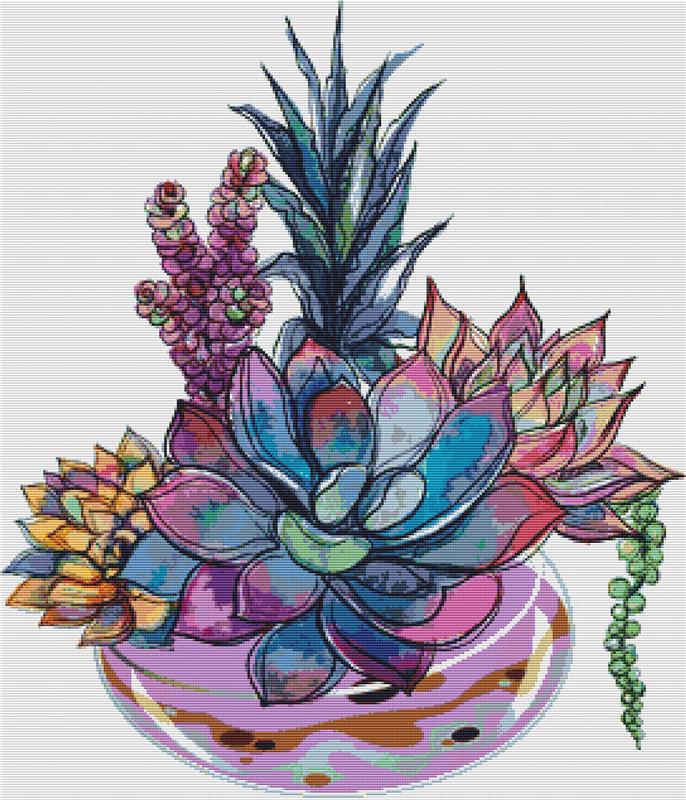 Succulents In A Glass Aquarium I - X Squared Cross Stitch