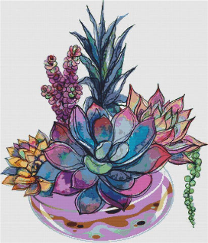 Succulents In A Glass Aquarium I - X Squared Cross Stitch