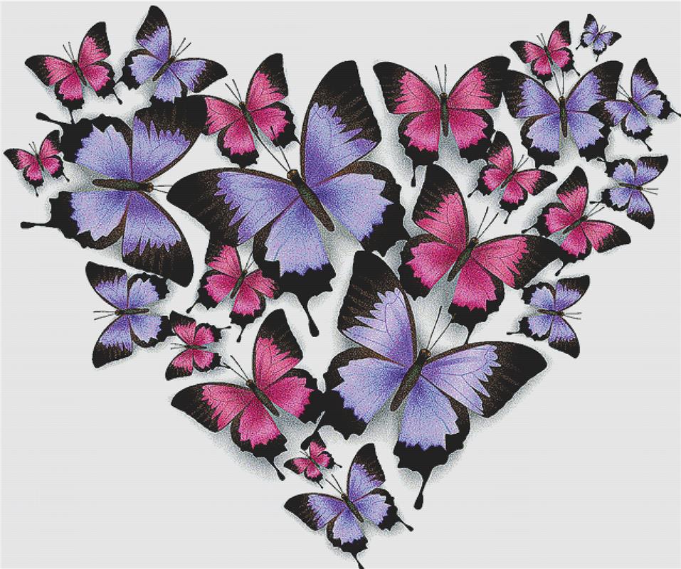 Colorful Butterflies In A Heart Shape - X Squared Cross Stitch