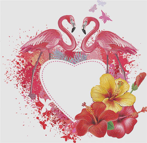Heart With Flowers And Flamingos - X Squared Cross Stitch