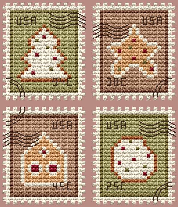 Gingerbread Postage Stamps - Cute Embroidery by Kate