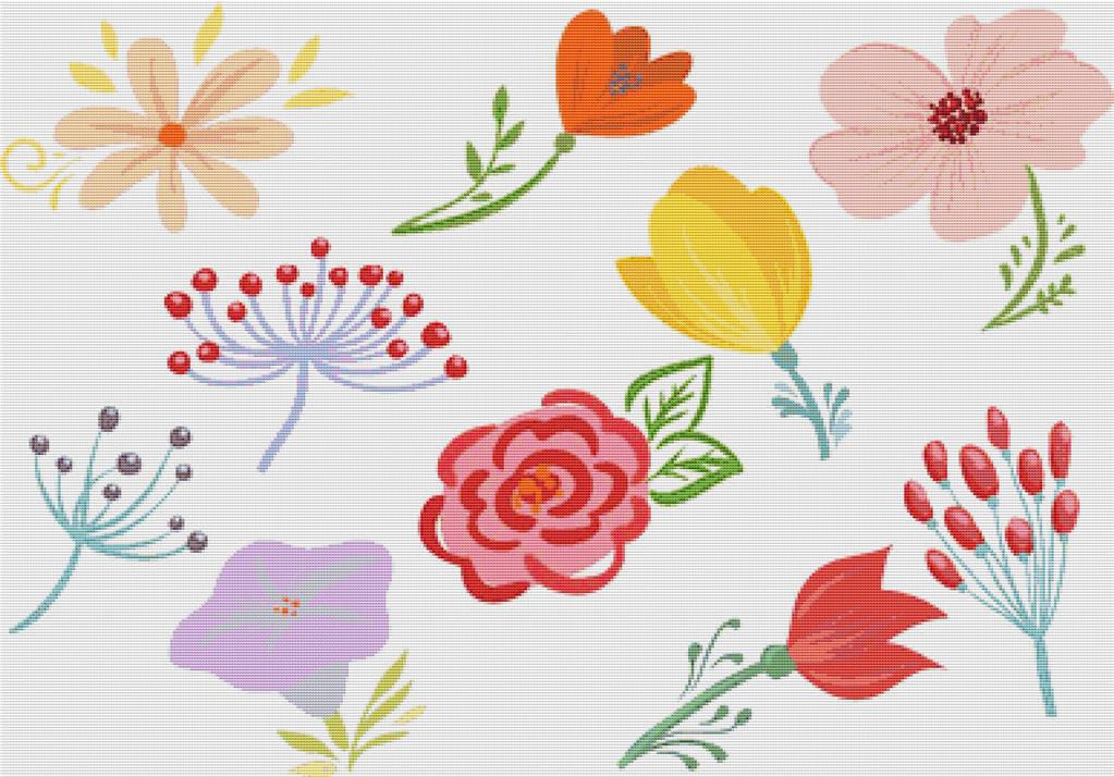 Set Of Flowers - X Squared Cross Stitch