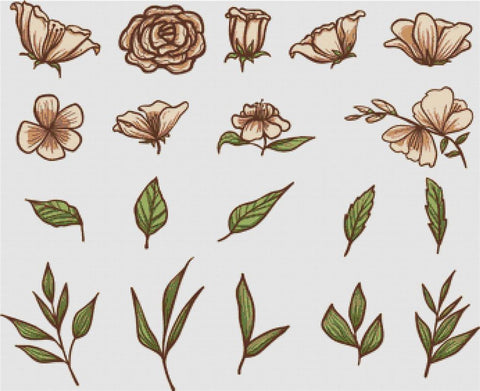 Set Of Botanical Flowers And Leaves - X Squared Cross Stitch