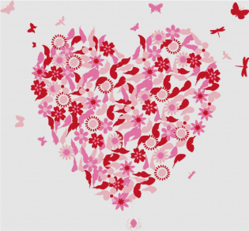 Heart Of Flowers And Butterflies - X Squared Cross Stitch