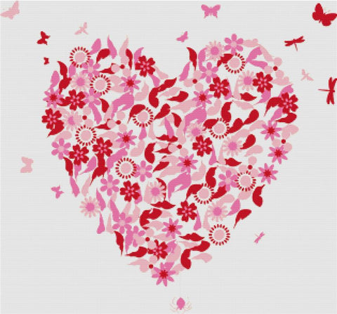 Heart Of Flowers And Butterflies - X Squared Cross Stitch