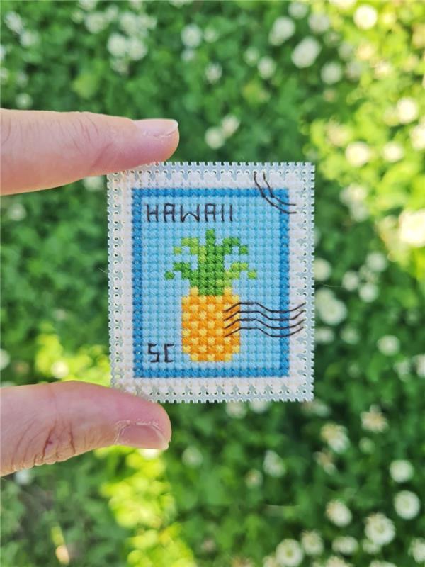 Pineapple Postage Stamp - Cute Embroidery by Kate