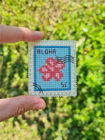 Hawaiian Flower Postage Stamp - Cute Embroidery by Kate