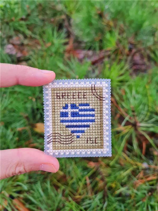 Greece Postage Stamp - Cute Embroidery by Kate