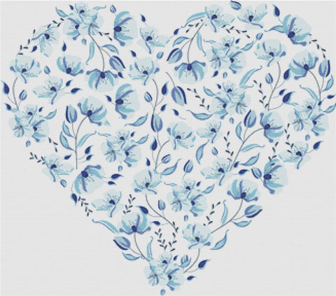 Delicate Heart Of Blue Flowers - X Squared Cross Stitch